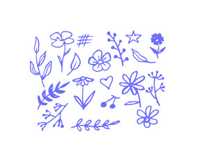 Flower abstract hand drawn brush ink stroke. Sketch hand drawn silhouette floral plant, nature graphic leaf, Vector simple flower, leaf ink stroke. Vector illustration