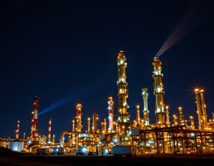 Fototapeta premium Industrial oil refinery at night urban landscape high-resolution photography industrial environment dramatic viewpoint