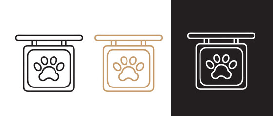 Pet Paw Icon Set. Black, Gold, and White Variants for Animal Care and Branding Designs.