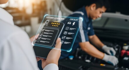 Car repair service checklist app for customer satisfaction and quality auto maintenance inspection