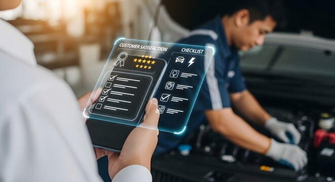 Car repair service checklist app for customer satisfaction and quality auto maintenance inspection