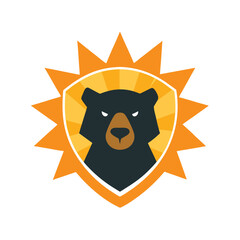 Fierce Bear Emblem With Sunburst Background animal logo