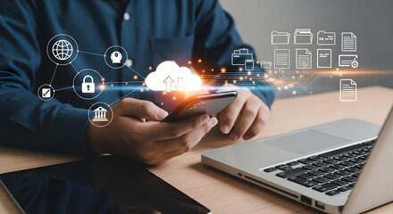 Cloud computing data storage and security technology for business productivity concept usage