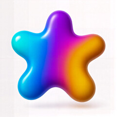 Fototapeta premium Abstract 3D star shaped blob with glossy gradient colors in blue, violet, and gold. Perfect for branding, tech visuals, or creative backgrounds.