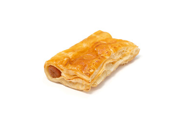 Sausage pie on isolated white background, clipping path embedded.