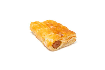 Sausage pie on isolated white background, clipping path embedded.