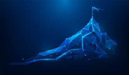 path to goal mountain mission complete strategy low poly wireframe background. way to achievement success. vector illustration fantastic technology.