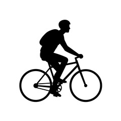 Obraz premium A black silhouette of a person with a backpack riding a bicycle. Concept of healthy lifestyle, sport, and eco-friendly urban commuting.