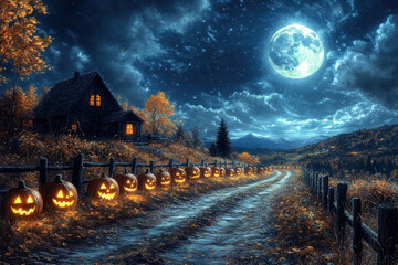 "Halloween-themed HD wallpaper featuring spooky jack-o'-lanterns, ghosts, and bats."