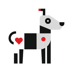 Geometric dog with heart symbol and red circle detail Keywords: dog, animal, pet, canine