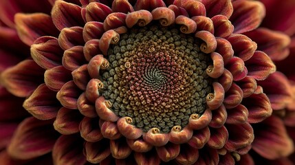 Macro view of a deep red chrysanthemum flower s intricate petal spiral