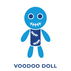 Voodoo Doll Icon, Creepy Halloween Curse Doll with Pins, Icon Blue Style