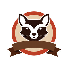 Raccoon face logo in a circular badge with a brown ribbon animal mask