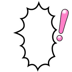 テカリ有るピンクのビックマーク付きの爆発型で縦長の吹き出し