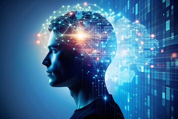 Obraz premium Digital brain with glowing connections and futuristic data streams