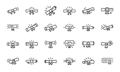 Modern Line Style Education Icon Set – Vector Illustration of Online Courses, Mobile Learning, Graduation, Study Tools, E-Learning Platforms, and Academic Elements for Digital Design