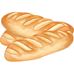 Watercolor Illustration of Baguettes Bread 