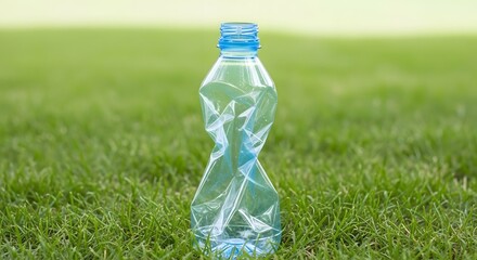 Plastic water bottle waste on grass background environmental pollution and recycling concept