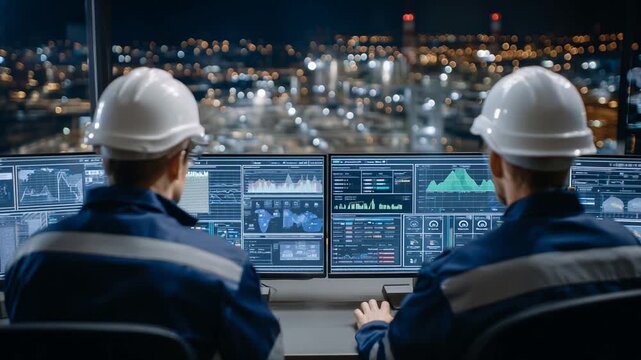 Engineers utilize AI dashboards in a modern control room to monitor real-time quality metrics and defect trends across production lines.
