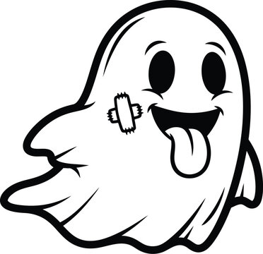 recommend clip art: Cartoon ghost with bandage and tongue, cute spooky character, Halloween themed graphic