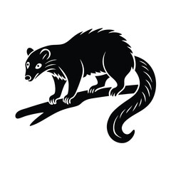 World animal day vector art of civet cat a branch silhouette isolated