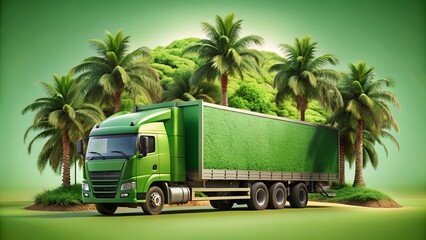 Green Transport Theme With 3D Truck And Palm