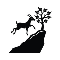 Fototapeta premium World animal day vector art of a goat is standing a cliff near a tree isolated