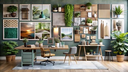 High End Interior Moodboard With Creative Workspace