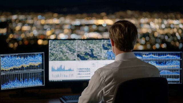 A data scientist analyzes AI model interpretability using SHAP value visualizations and feature attribution graphs across multiple screens.