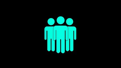 Simple cyan group of people symbol representing teamwork on a black background