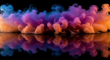 Fototapeta premium Colorful purple and orange smoke cloud reflection