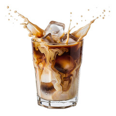 Iced coffee splashing in a glass
