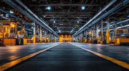 Obraz premium Industrial warehouse interior, long perspective