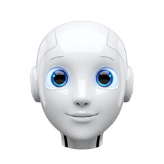 Futuristic humanoid robot head with blue eyes