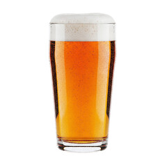 Pint glass of beer with a frothy head