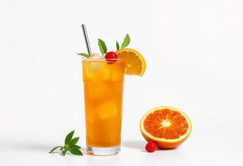 Classic Mai Tai cocktail, garnished, isolated on white,  tiki,   high resolution