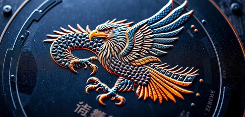 Chinese dragon claws gripping American eagle, etched onto silicon wafer,  microchip,  semiconductor