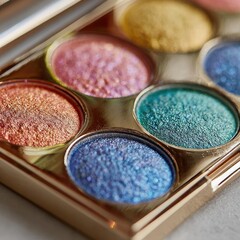 Naklejka premium Close-up of eyeshadow palette with vibrant colors