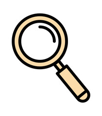 A simple and modern illustration of a magnifying glass, featuring a clear lens and a sturdy handle.
