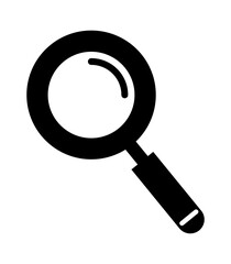 A sleek black magnifying glass icon, symbolizing search and exploration.