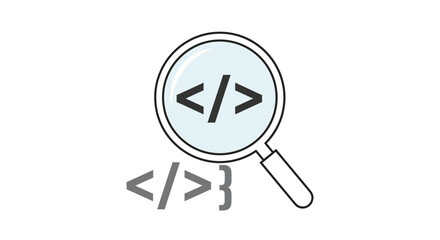 Analyzing Code: Magnifying Glass Focusing on HTML Tags, Development Search Concept