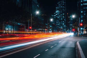 Night city street with blurred car lights