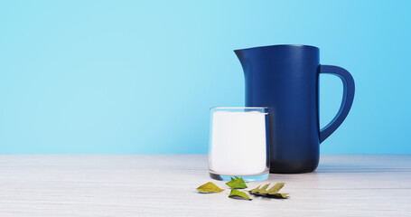 Blue Jug and Milk Glass Arrangement on Neutral Surface