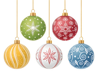 Colorful Christmas Ornaments Set - Festive Holiday Decorations for Christmas Tree on transparent background