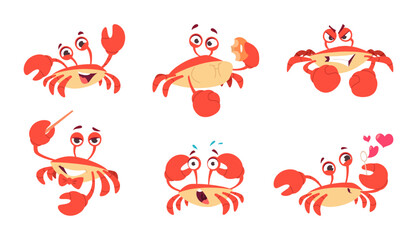 Obraz premium Crab. Funny cartoon underwater ocean animal exact vector pictures set