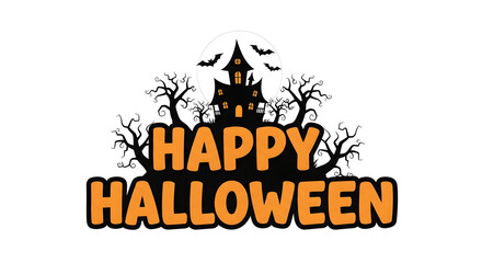 "Halloween Pumpkin with Haunted House, Bats, and Spooky Decorations for Holiday Celebrations"