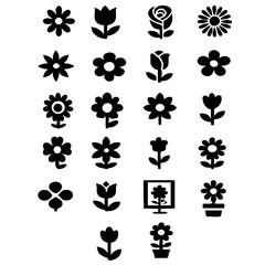 Obraz premium black and white flower icons set set of black and white flowers set