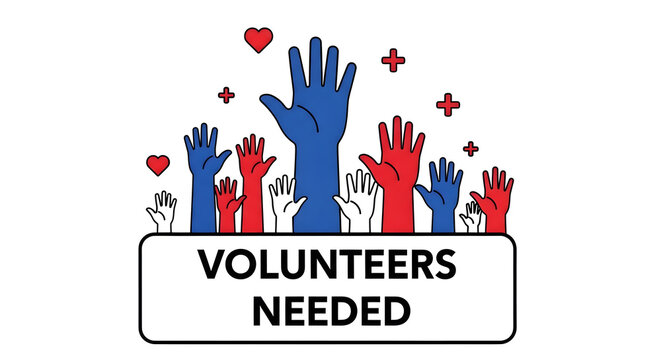  Volunteer Recruitment Banner with Raised Hands and Call for Support in Community Service