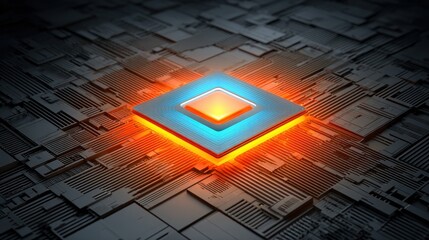 Concept of quantum computing with abstract glowing processor, innovation in computing