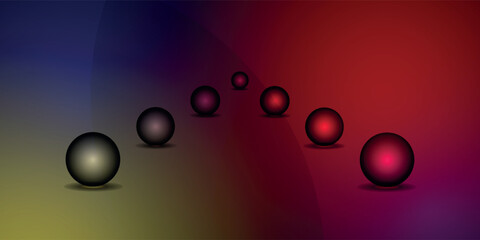 Dark Gradient Background With Glowing 3D Spheres In Diagonal Perspective, Transitioning From Yellow To Red And Purple, Creating A Futuristic Abstract Visual With Depth.
